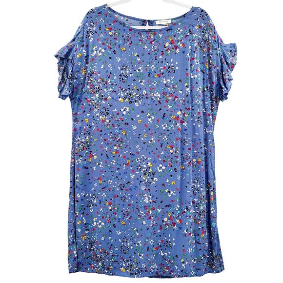 beachlunchlounge Blue Floral Multicolored Short-Sleeved Dress Women's Size L - Picture 1 of 8